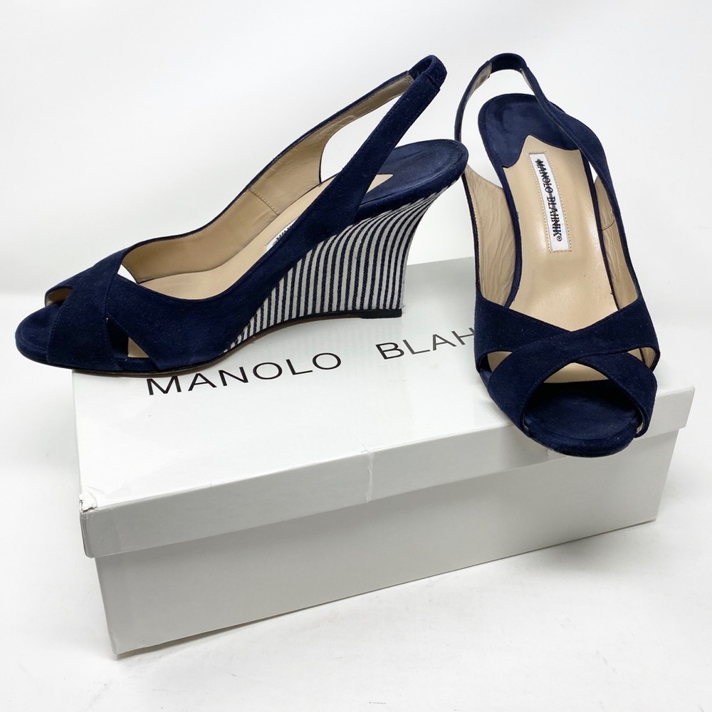 Manolo Blahnik Suede Wedge Sandals 39.5